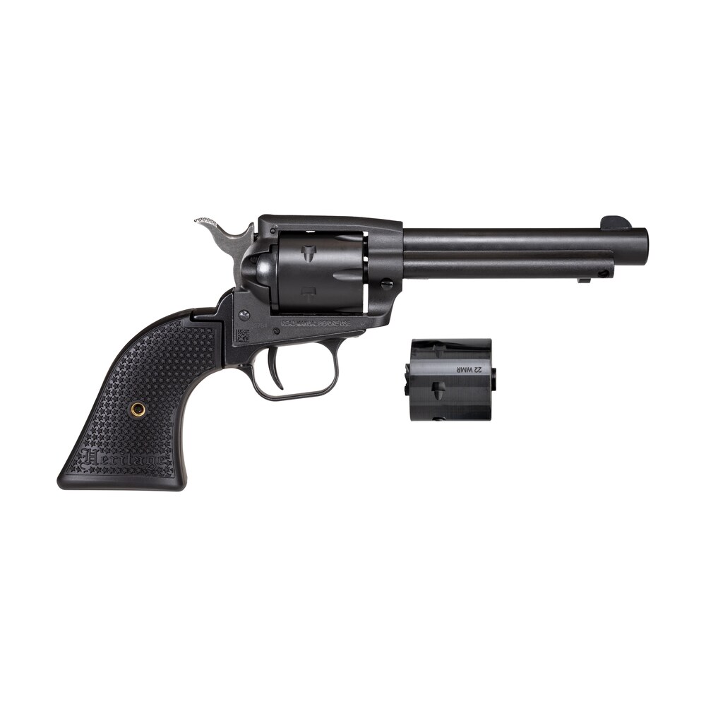 heritage mfg srr22mbs4pg rough rider 22 lr/22 wmr 6 shot, 4.75" black satin steel barrel, frame & cylinder, black polymer grip, exposed hammer Heritage Mfg SRR22MBS4PG Rough Rider 22 LR/22 WMR 6 Shot, 4.75" Black Satin Steel Sports South item 149110
