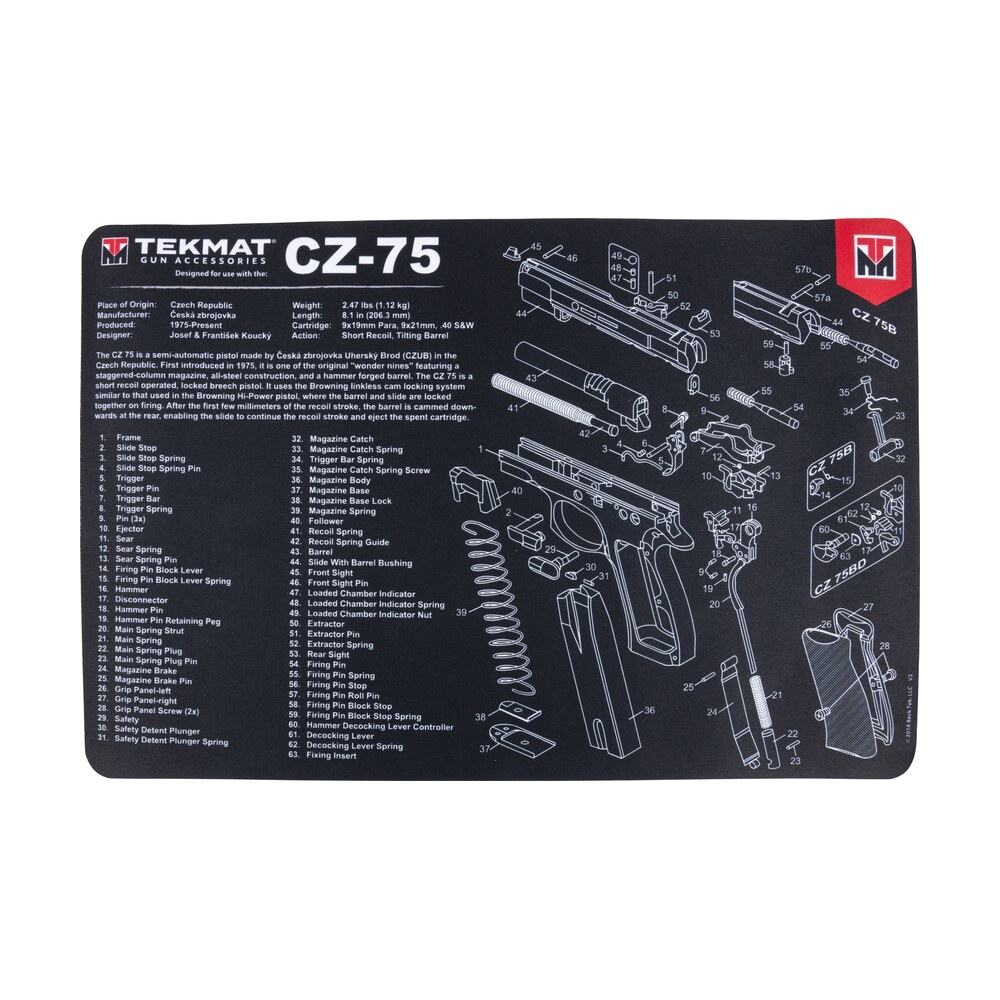 tekmat tekr17cz75 cz 75 cleaning mat black/white rubber 11"x17" cz 75 parts diagram TekMat TEKR17CZ75 CZ 75 Cleaning Mat Black/White Rubber 11"x17" CZ-75 Parts Diagram Sports South item 149272