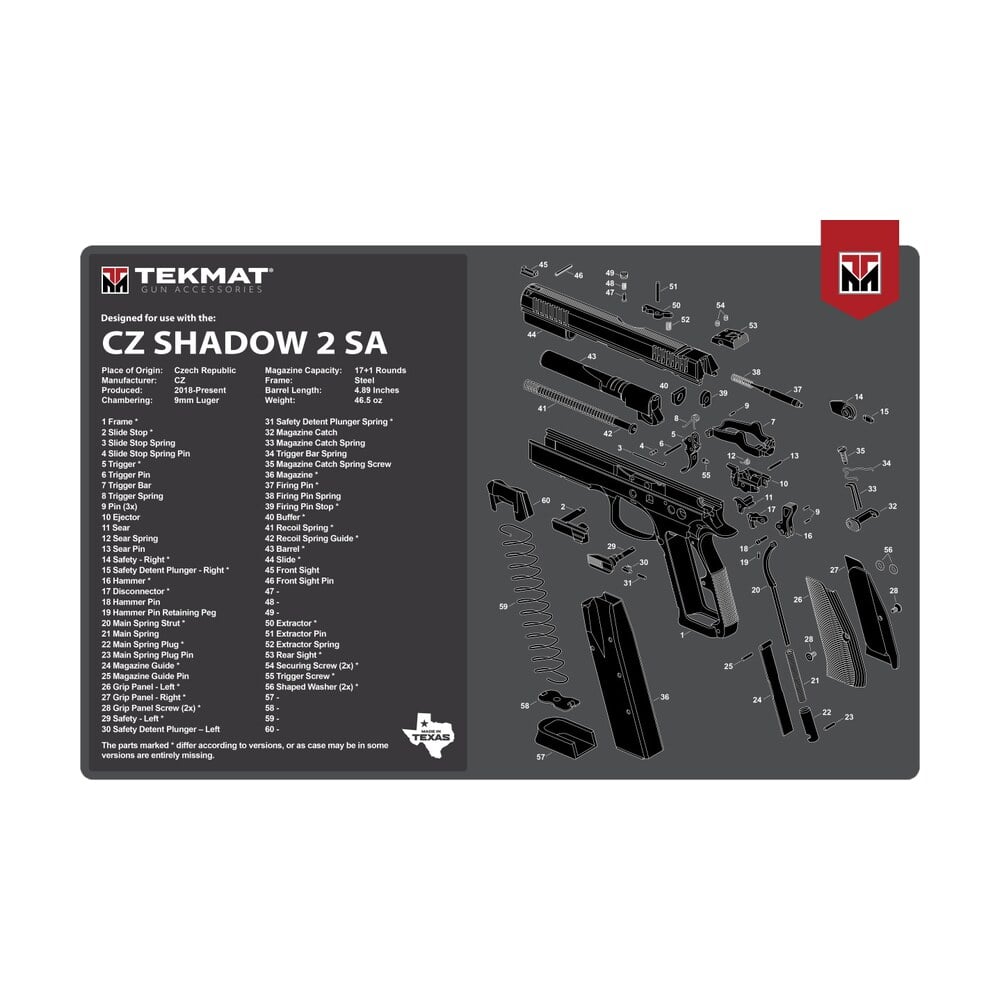 tekmat tekr17czshdw2 cz shadow 2 sa cleaning mat black/white rubber 11"x17" cz 75 shadow 2 sa diagram TekMat TEKR17CZSHDW2 CZ Shadow 2 SA Cleaning Mat Black/White Rubber 11"x17" CZ-75 Shadow 2 SA Sports South item 149273
