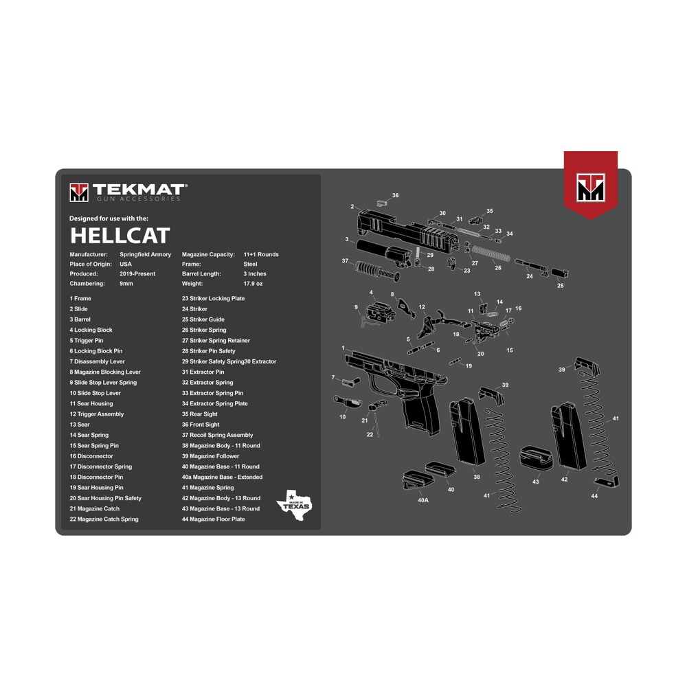 tekmat tekr17hellcat springfield armory hellcat cleaning mat gray/white rubber 11"x17" springfield hellcat parts diagram TekMat TEKR17HELLCAT Springfield Armory Hellcat Cleaning Mat Gray/White Rubber 11"x17" Sports South item 149276