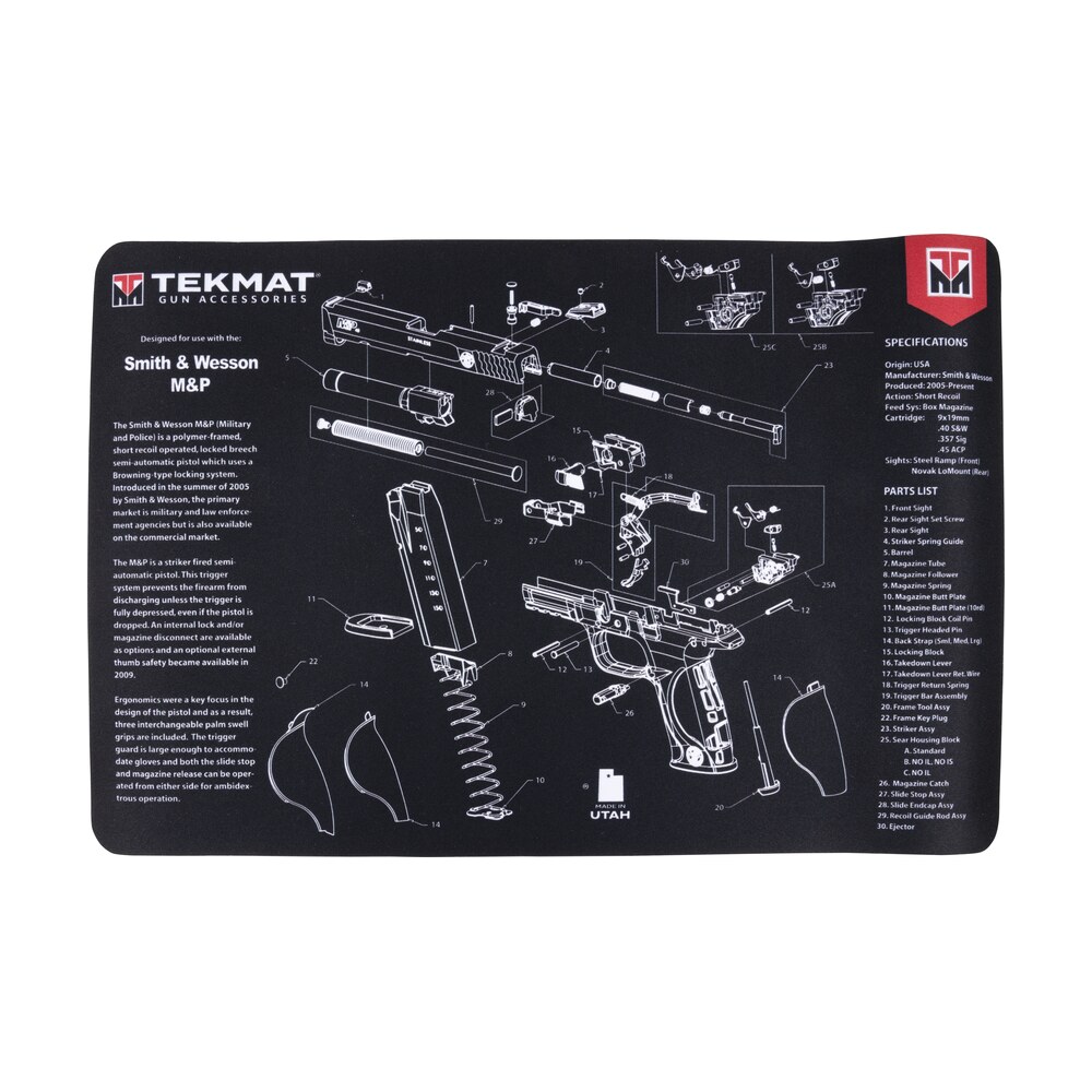 tekmat tekr17swmp s&w m&p cleaning mat black/gray rubber 11"x17" s&w m&p parts diagram TekMat TEKR17SWMP S&W M&P Cleaning Mat Black/Gray Rubber 11"x17" S&W M&P Parts Sports South item 149280