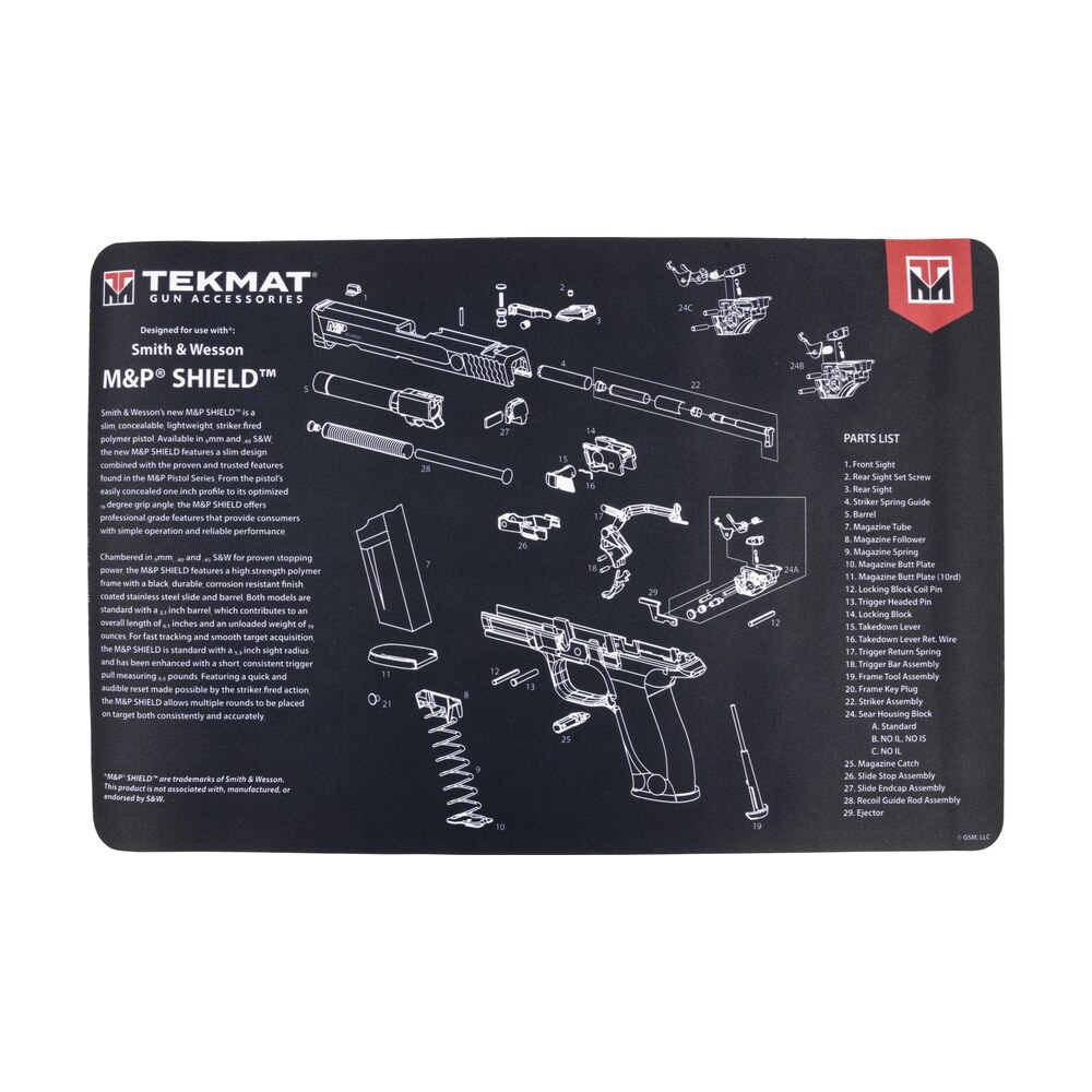 tekmat tekr17swmpshield m&p shield cleaning mat black/gray rubber 11"x17" s&w m&p shield parts diagram TekMat TEKR17SWMPSHIELD M&P Shield Cleaning Mat Black/Gray Rubber 11"x17" S&W M&P Sports South item 149281