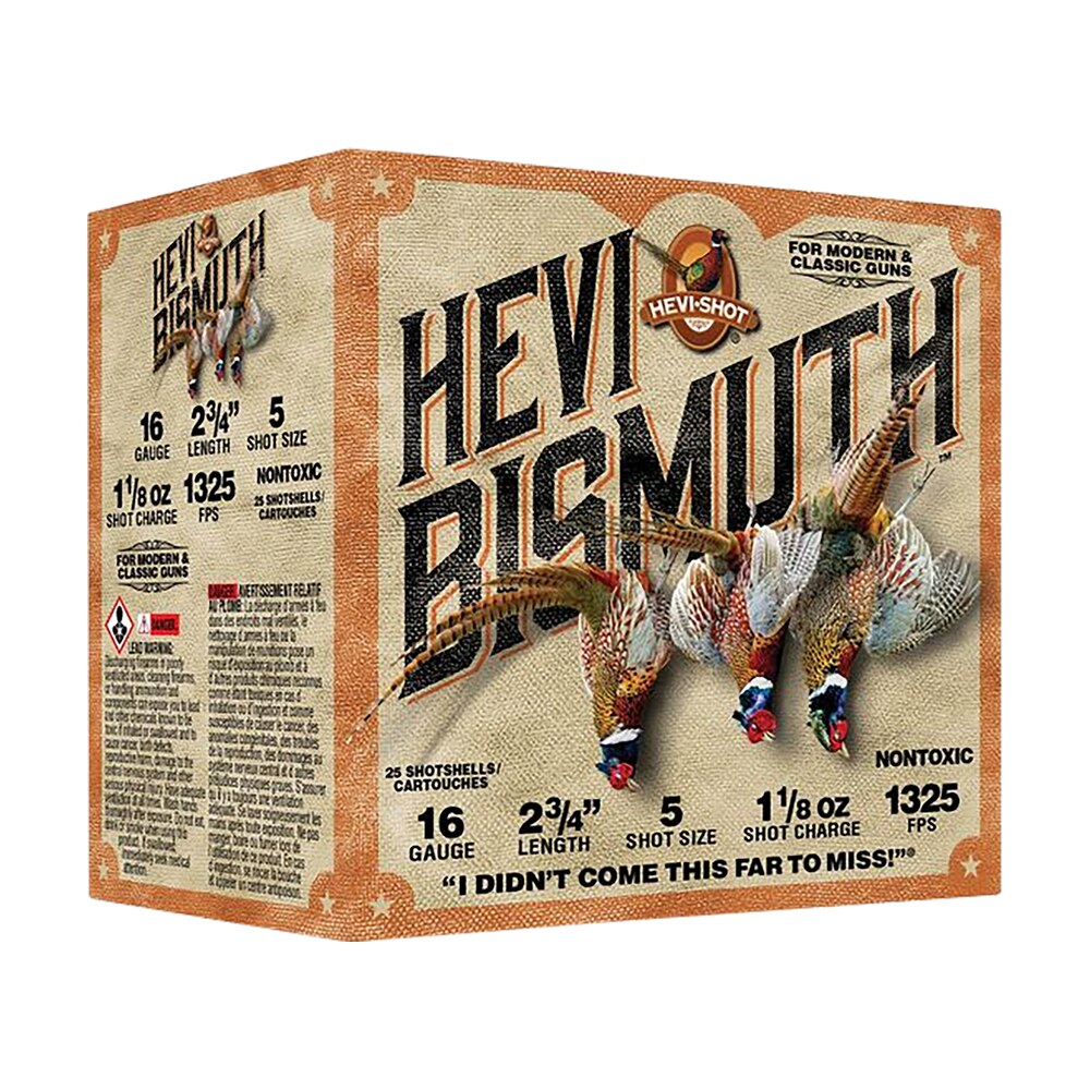 hevi shot hs16715 hevi bismuth upland 16gauge 2.75" 1 1/8oz bismuth 5shot 25 per box/10 case HEVI-Shot HS16715 HEVI-Bismuth Upland 16Gauge 2.75" 1 1/8oz Bismuth 5Shot 25 Per Box/10 Case Sports South item 149336