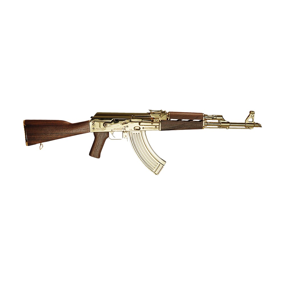 zastava arms usa zr7762wmgl zpapm70 7.62x39mm 16.25" 30+1, 24k gold plated barrel/rec, walnut stock & grip, gold mag included Zastava Arms Usa ZR7762WMGL ZPAPM70 7.62x39mm 16.25" 30+1, 24K Gold Plated Barrel/Rec, Walnut Sports South item 149526