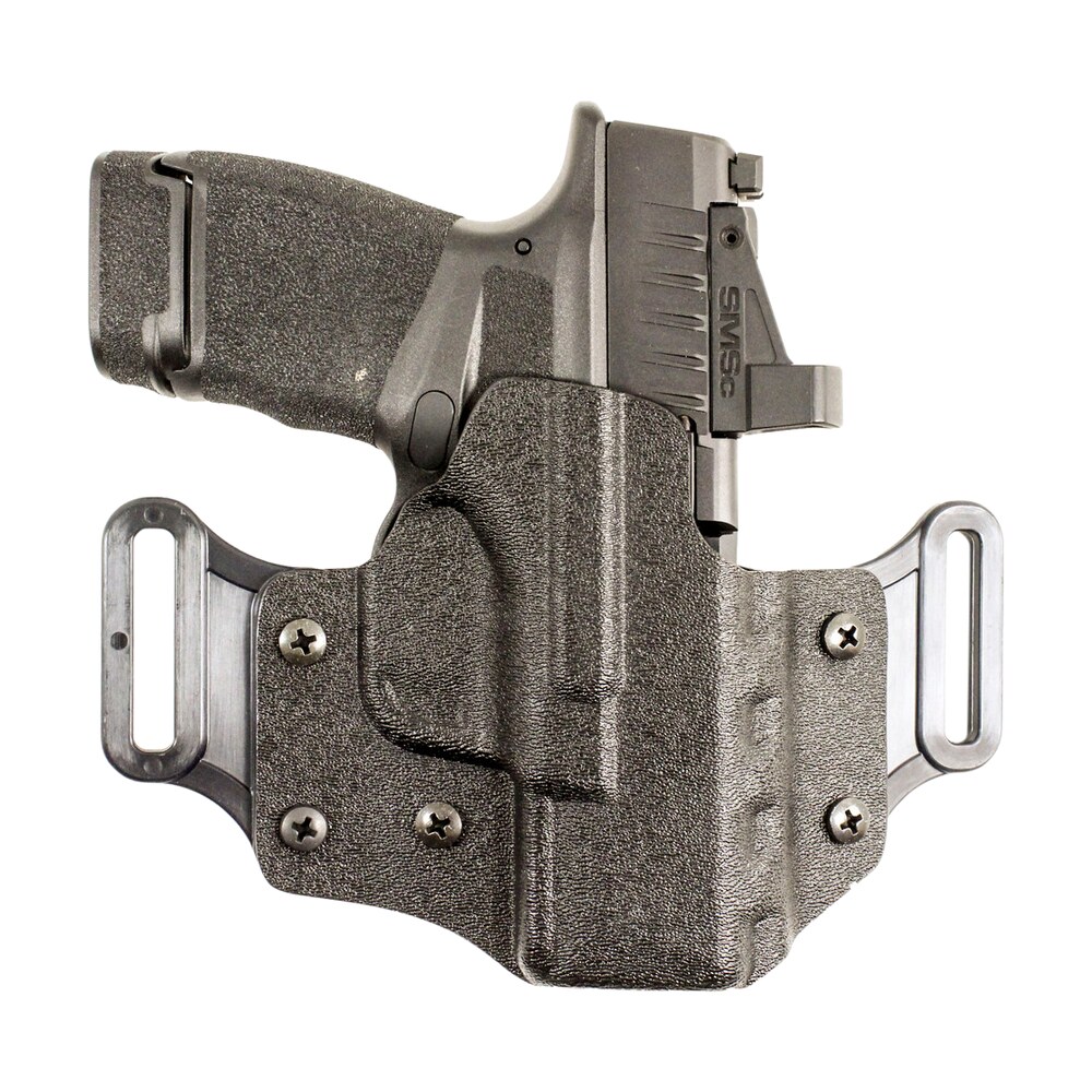 desantis gunhide 195ka8wz0 veiled partner owb black kydex belt slide fits springfield prodigy w/wo red dot fits 4.25 5" barrel right hand DeSantis Gunhide 195KA8WZ0 Veiled Partner OWB Black Kydex Belt Slide Sports South item 149549