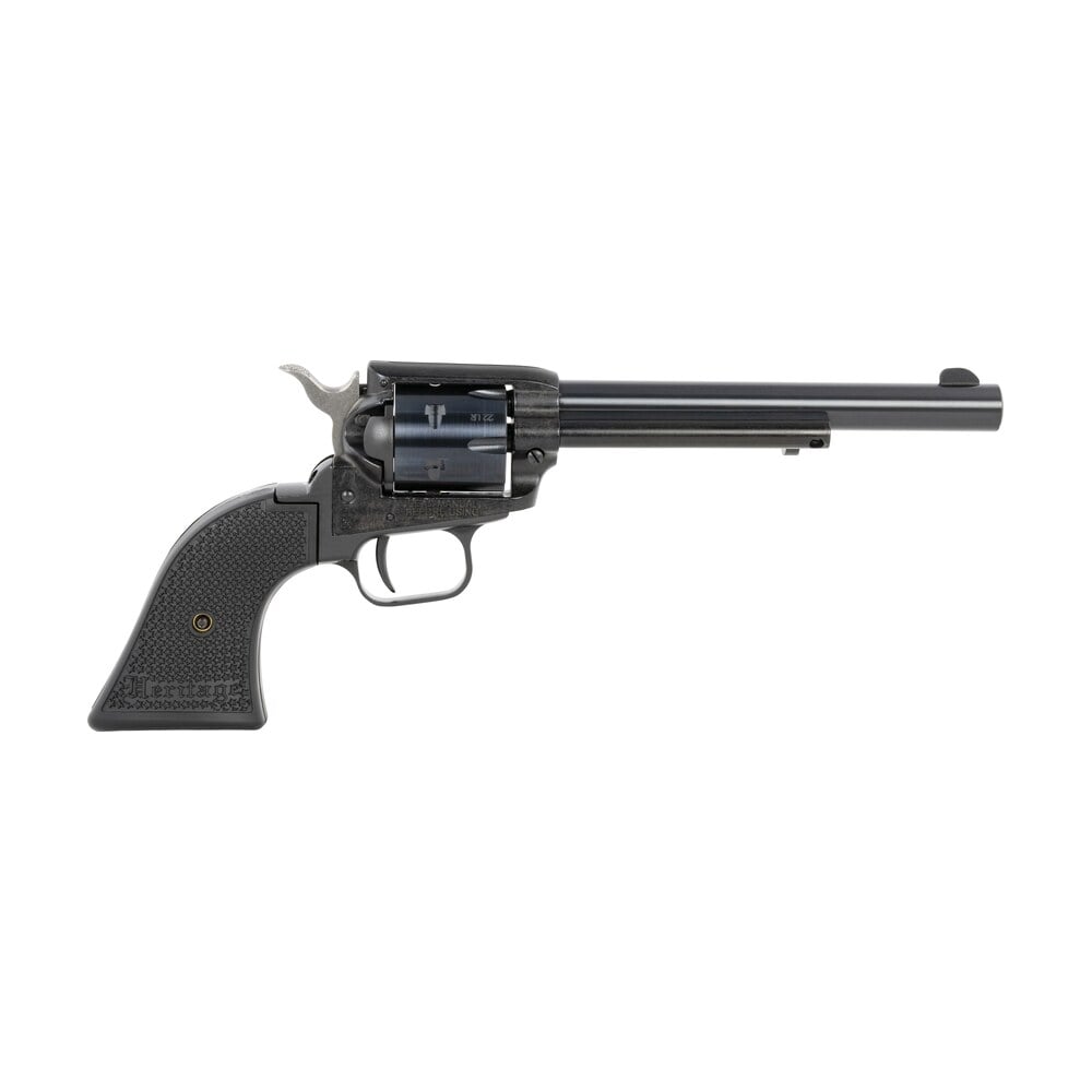 heritage mfg rr22b6pg rough rider 22 lr 6 shot, 6.50" black steel barrel, black zinc alloy frame, black cylinder, black polymer grip, hammer/thumb safety, exposed hammer Heritage Mfg RR22B6PG Rough Rider 22 LR 6 Shot, 6.50" Black Steel Sports South item 149656