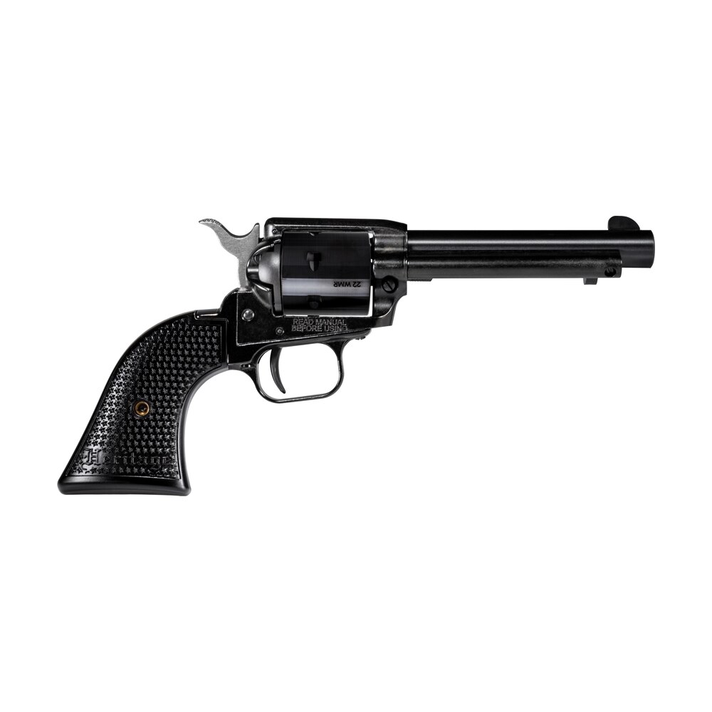 heritage mfg rr22mb4pg rough rider 22 lr/22 wmr 6 shot, 4.75" black steel barrel, black cerakote zinc alloy frame, black cerakote cylinder, black polymer grip, hammer/thumb safety, exposed hammer Heritage Mfg RR22MB4PG Rough Rider 22 LR/22 WMR 6 Shot, 4.75" Black Steel Sports South item 149657