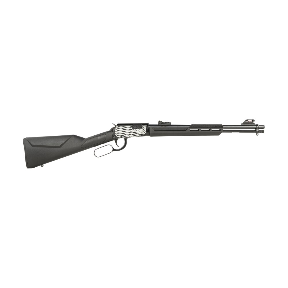 rossi rl22181syen11 rio bravo lever action 22 lr 15+1 18" round barrel, black, polished us flag engraved rec, synthetic stock, fiber optic sights Rossi RL22181SYEN11 Rio Bravo Lever Sports South item 149978