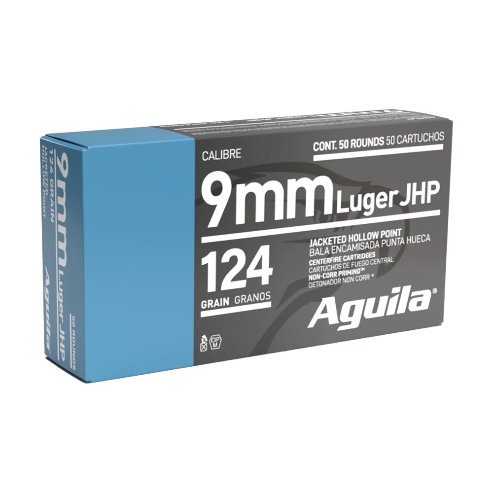 aguila 1e092125 9mm luger 124gr jacketed hollow point 50 per box/10 case Aguila 1E092125 9mm Luger 124gr Jacketed Hollow Point 50 Per Box/10 Case Sports South item 150050