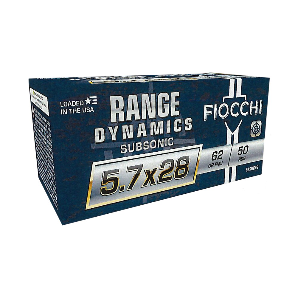 fiocchi 57sub62 range dynamics subsonic 5.7x28mm 62gr full metal jacket 50 per box/10 case Fiocchi 57SUB62 Range Dynamics Subsonic 5.7x28mm 62gr Full Metal Jacket 50 Per Box/10 Case Sports South item 150216