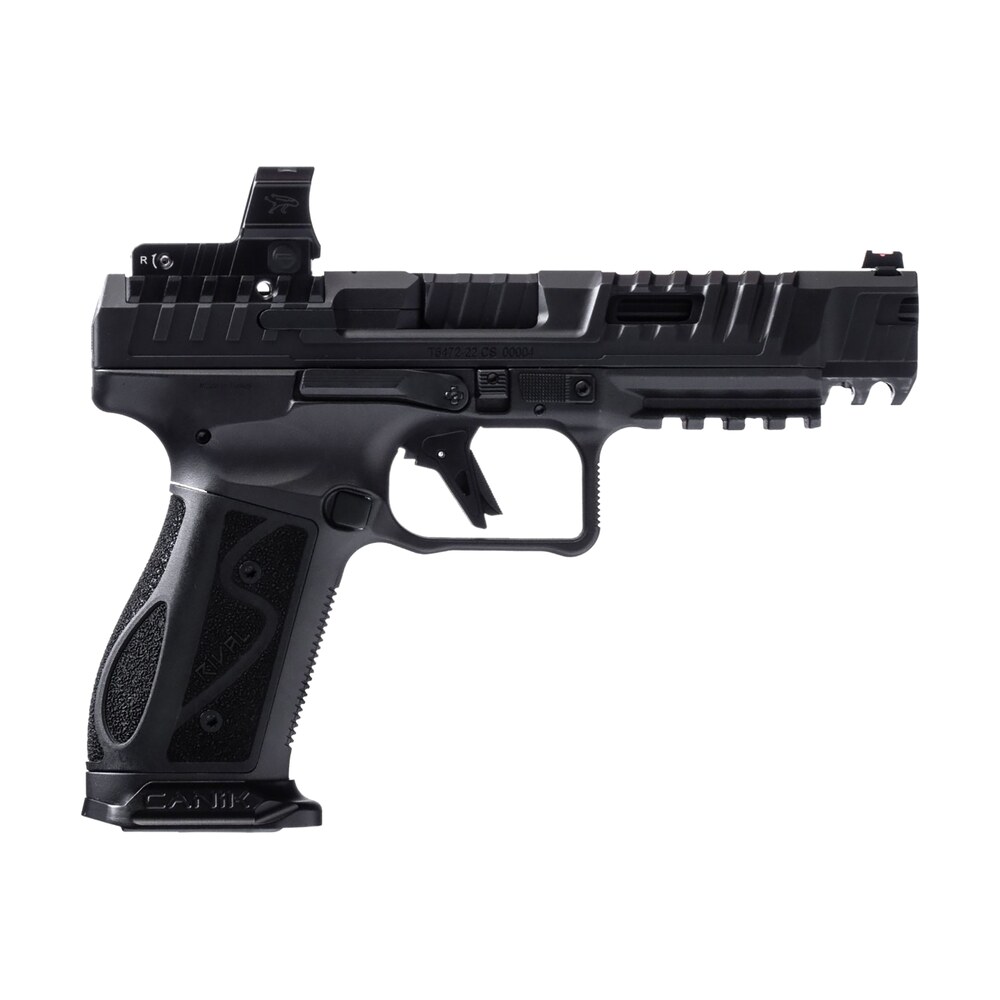 canik hg7607n sfx rival s full size frame 9mm luger 18+1, 5" black steel barrel, dark side optic ready/serrated w/ports steel slide, steel frame w/picatinny rail, mecanik mo2 red dot, ambidextrous Canik HG7607N SFx Rival-S Full Size Frame 9mm Luger 18+1, 5" Black Steel Sports South item 150297