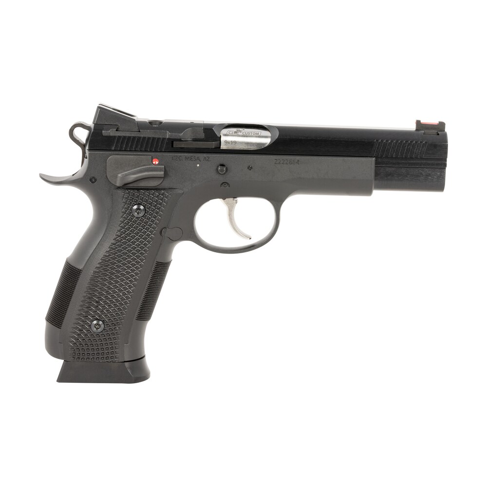 cz usa 91732 a01 sd 9mm luger 19+1 4.93" blued match grade bull barrel, blued optic ready/serrated steel slide, blued steel frame w/beavertail, black checkered polymer grip CZ-USA 91732 A01-SD 9mm Luger 19+1 4.93" Blued Match Grade Bull Sports South item 150415