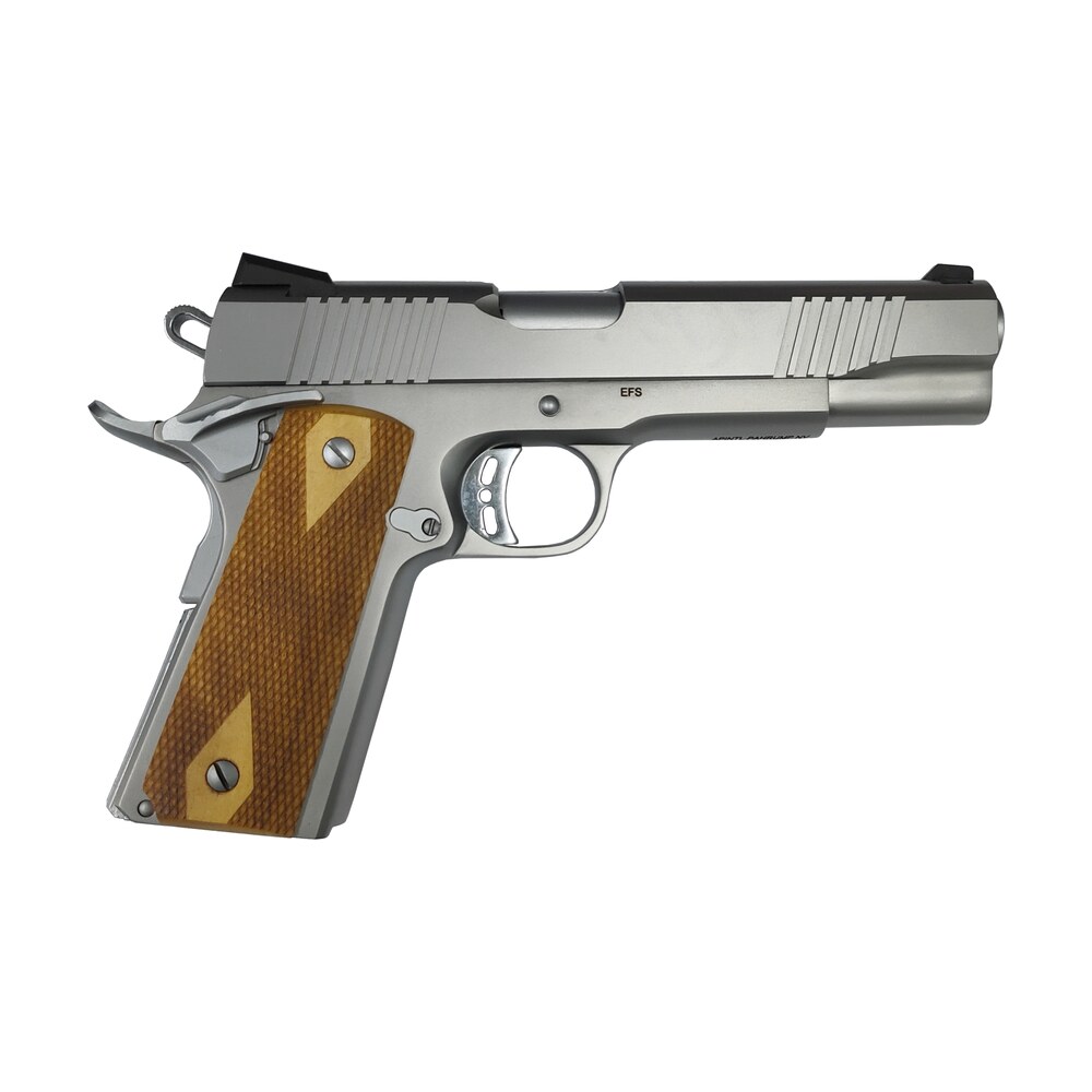 rock island 56865 rock standard fs full size 10mm auto 8+1 5" stainless steel barrel & serrated slide, matte stainless steel frame w/beavertail, wood double checkered grip Rock Island 56865 Rock Standard FS Full Size 10mm Auto 8+1 5" Stainless Steel Barrel & Sports South item 150416