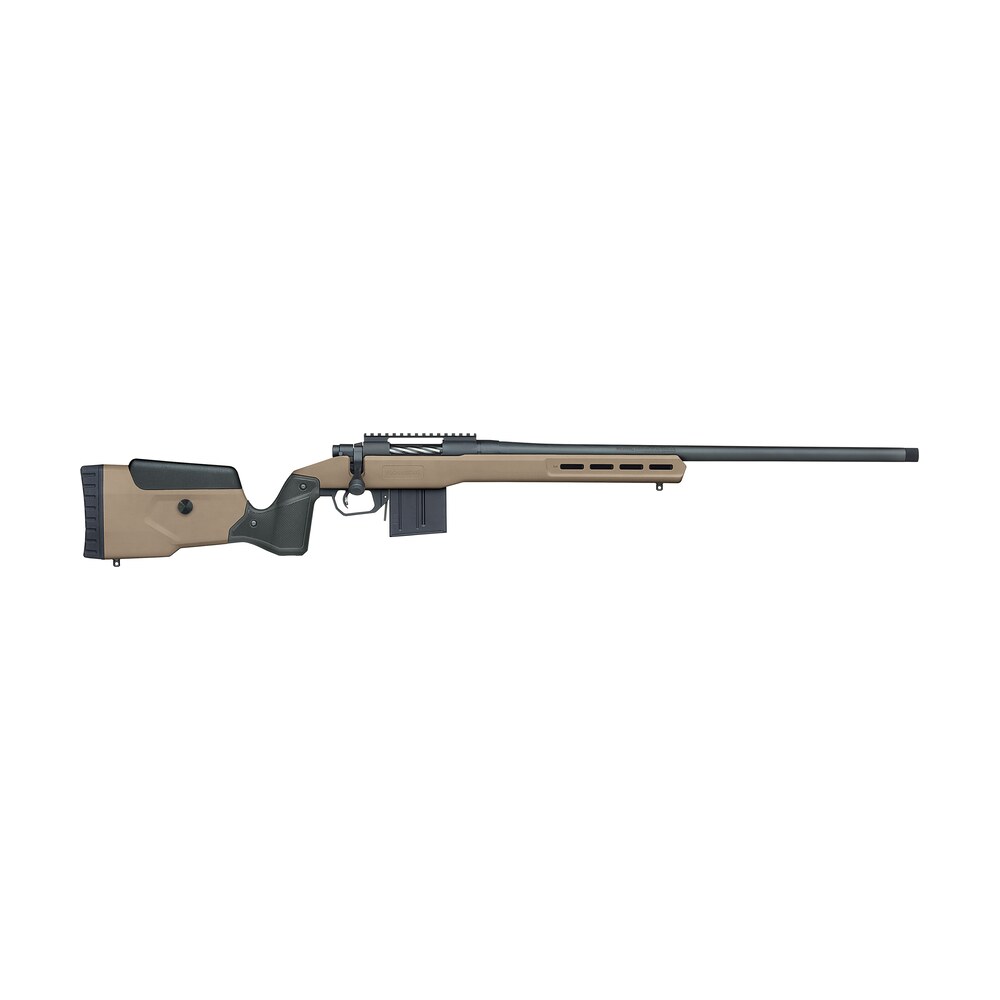 mossberg 28148 patriot lr tactical 6.5 prc 10+1 22" matte blued threaded bull barrel, matte blued picatinny rail mdt oryx tactical m lok flat dark earth synthetic stock, right hand Mossberg 28148 Patriot LR Tactical 6.5 PRC 10+1 22" Matte Blued Threaded Bull Sports South item 150453