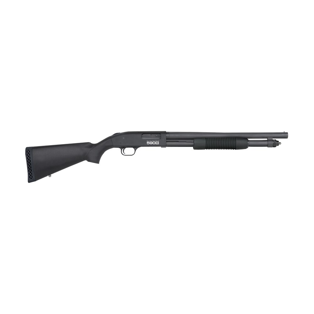mossberg 51605 590s 12 gauge pump 3" 9+1 18.50" matte blued steel barrel, matte blued optic ready receiver, fixed black synthetic stock, right hand Mossberg 51605 590S 12 Gauge Pump 3" 9+1 18.50" Matte Blued Steel Sports South item 150460