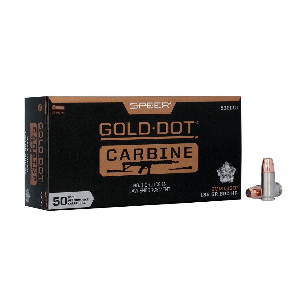 speer 59gdc1 gold dot 9mmluger 135gr hollow point 50 per box/20 case Speer 59GDC1 Gold Dot 9mmLuger 135gr Hollow Point 50 Per Box/20 Case Sports South item 150643