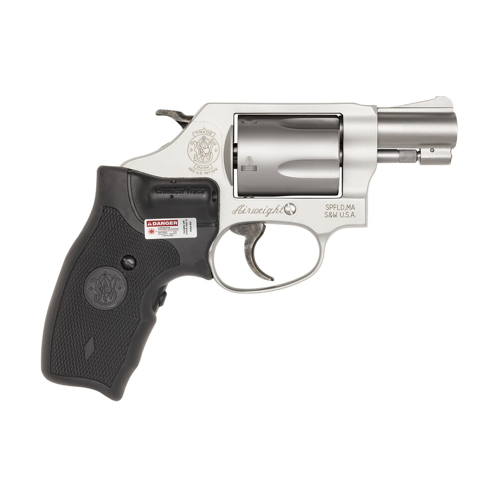 smith & wesson 163052 model 637 w/laser j frame 38 special +p 5 shot 1.88″ stainless steel barrel, stainless cylinder, matte silver aluminum frame, black crimson trace lasergrip Smith & Wesson 163052 Model 637 Sports South item 15075