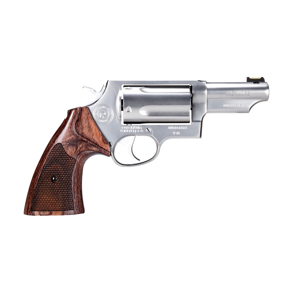 taurus 2441ex039 judge executive grade medium frame 45 colt (lc) 410 gauge 5rd 3" hand polished satin stainless steel barrel, hand polished satin stainless steel cylinder & frame, wood grip Taurus 2441EX039 Judge Executive Grade Medium Frame 45 Colt (LC) 410 Gauge 5rd 3" Hand Polished Sports South item 150915