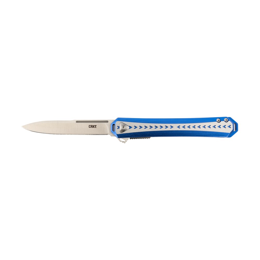 crkt 6710 stickler 3.38" folding plain satin 12c27 sandvik blade/ blue & silver aluminum handle includes pocket clip CRKT 6710 Stickler 3.38" Folding Plain Satin 12C27 Sandvik Blade/ Blue & Silver Aluminum Sports South item 150983