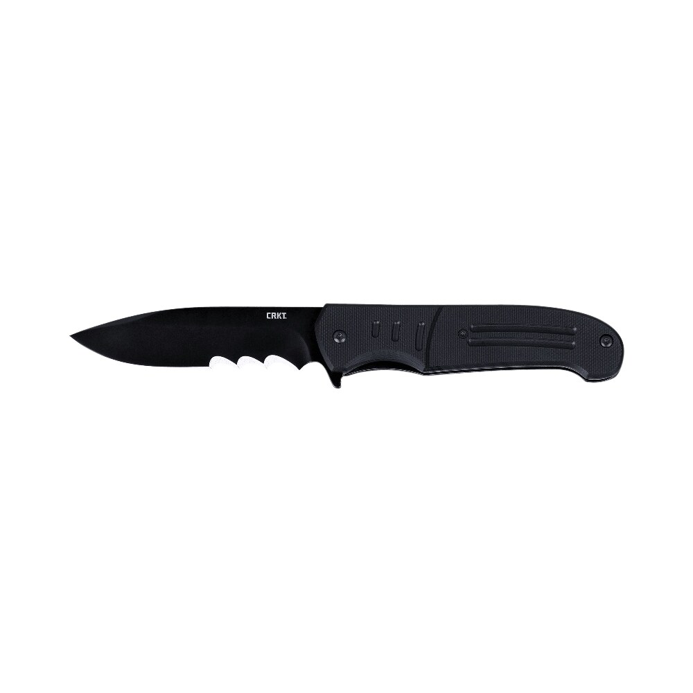 crkt 6885 ignitor 3.48" folding drop point part serrated black oxide 8cr13mov ss blade/black g10 handle includes pocket clip CRKT 6885 Ignitor 3.48" Folding Drop Point Part Serrated Black Oxide 8Cr13MoV SS Blade/Black Sports South item 150985
