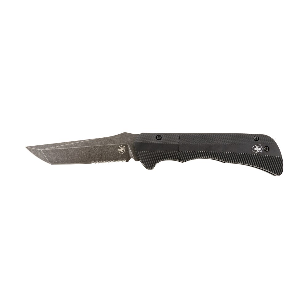 templar knife aaabk521 auto assist 3.50" folding tanto part serrated black oxide stonewashed powder coated d2 steel blade/ 4.25" aged aluminum handle Templar Knife AAABK521 Auto Assist 3.50" Folding Tanto Part Serrated Black Oxide Stonewashed Sports South item 151162