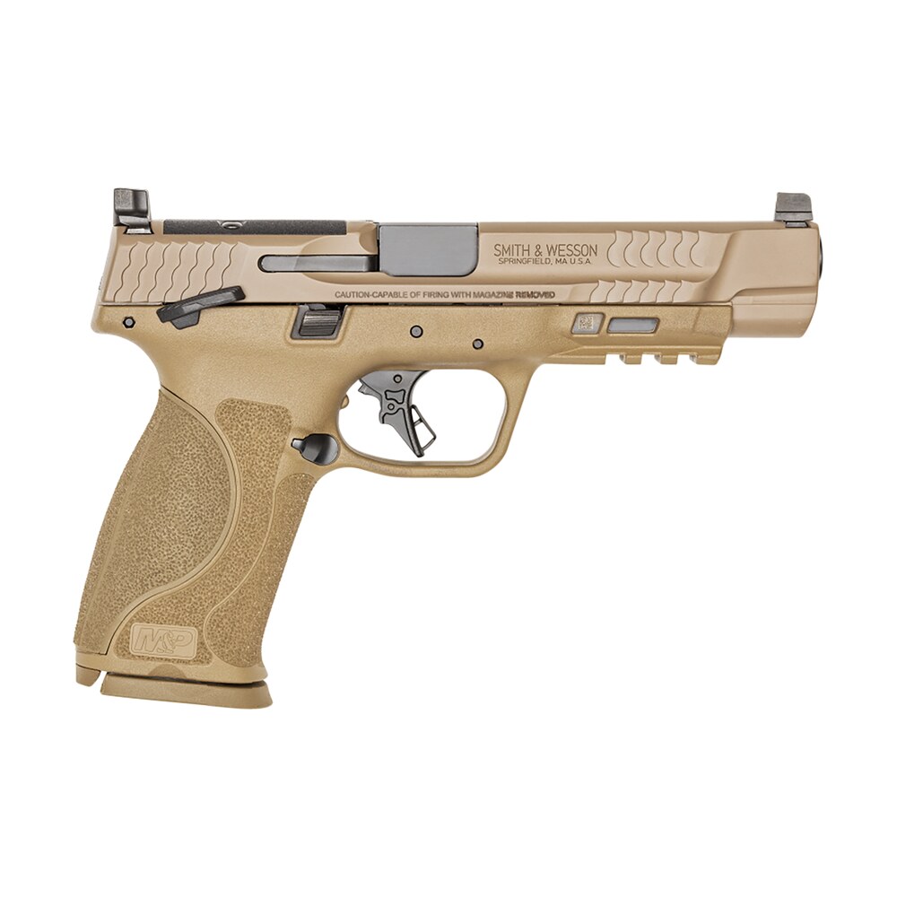 smith & wesson 13569 m&p m2.0 full size 9mm luger 17+1, 5" black armornite steel barrel, flat dark earth armornite optic ready/serrated stainless steel slide & polymer frame w/picatinny rail Smith & Wesson 13569 M&P M2.0 Full Size 9mm Luger 17+1, 5" Black Armornite Steel Sports South item 151278