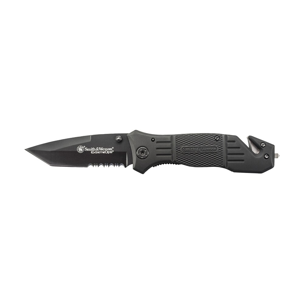 smith & wesson knives swfr2scp extreme ops 3.30" folding tanto part serrated stainless steel blade 4.70" black includes pocket clip Smith & Wesson Knives SWFR2SCP Extreme Ops 3.30" Folding Tanto Part Serrated Stainless Sports South item 151549