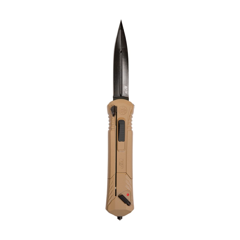 smith & wesson knives 1092050 m&p 3.50" otf spear point plain black oxide aus 8a ss blade 5.16" flat dark earth aluminum handle Smith & Wesson Knives 1092050 M&P 3.50" OTF Spear Point Plain Black Oxide AUS-8A SS Sports South item 151554