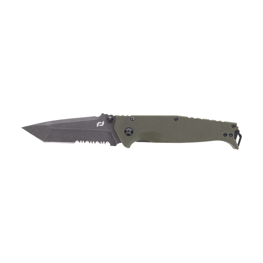 schrade 1159324 melee 3.50" folding tanto part serrated dark stonewash d2 steel blade 4.50" od green g10/ss handle Schrade 1159324 Melee 3.50" Folding Tanto Part Serrated Dark Stonewash D2 Steel Blade 4.50" OD Sports South item 151562