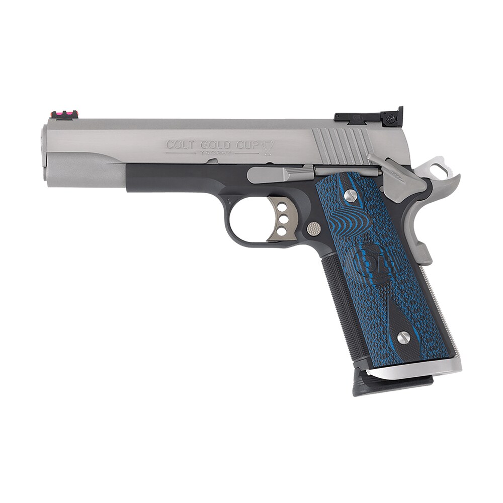 colt mfg o5970xett gold cup trophy 45 acp 8+1 5" stainless national match barrel, stainless steel serrated slide & frame w/beavertail, ambidextrous Colt Mfg O5970XETT Gold Cup Trophy 45 ACP 8+1 5" Stainless National Match Sports South item 151733