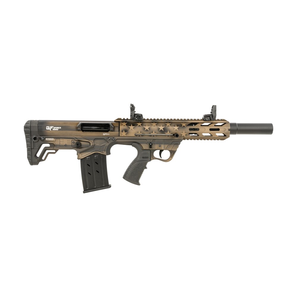 gforce arms gfy1usbnz gfy 1 12 gauge semi auto 3" 5+1 18.50" black threaded barrel, american flag burnt bronze aluminum receiver, picatinny rail bronze bullpup polymer stock, polymer grip Gforce Arms GFY1USBNZ GFY-1 12 Gauge Semi-Auto 3" 5+1 18.50" Black Threaded Sports South item 151924