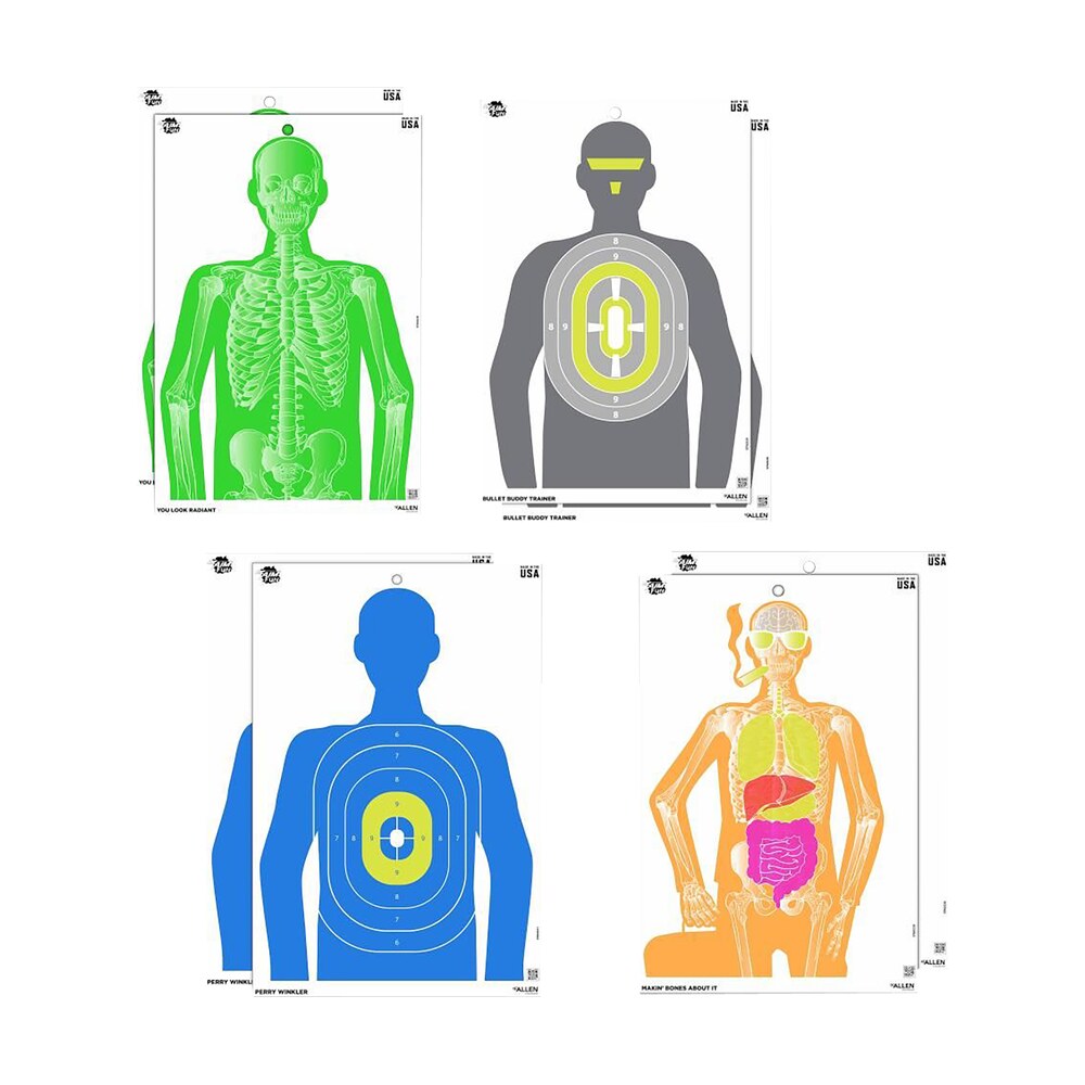 ez aim 15645 imposing figure silhouette paper works w/handgun/shotgun/airsoft gun/bb guns/pellet gun 12 x 18 multi color 8 pack EZ-Aim 15645 Imposing Figure Silhouette Paper Works Sports South item 152392