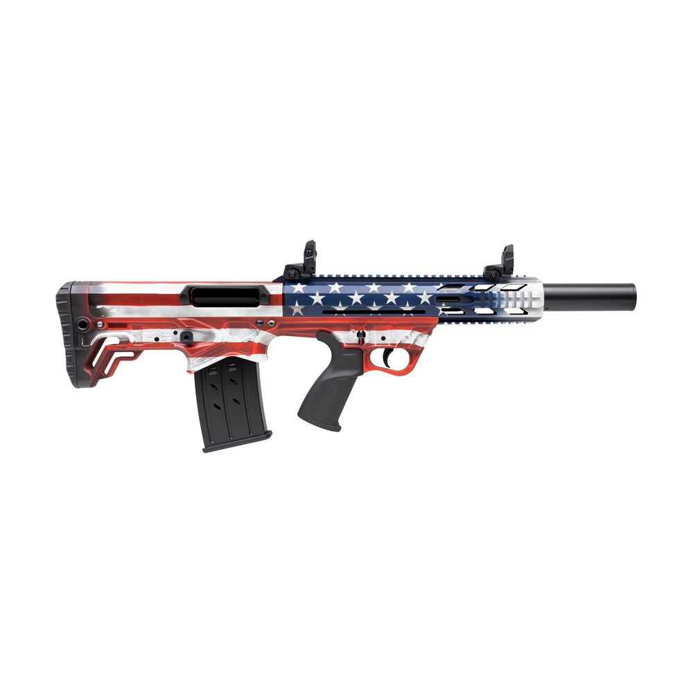 gforce arms gfy1usa gfy 1 usa 12 gauge semi auto 3" 5+1 18.50" black threaded barrel, american flag aluminum receiver w/picatinny rail, american flag bullpup polymer stock, black polymer grip Gforce Arms GFY1USA GFY-1 USA 12 Gauge Semi-Auto 3" 5+1 18.50" Black Threaded Sports South item 152740
