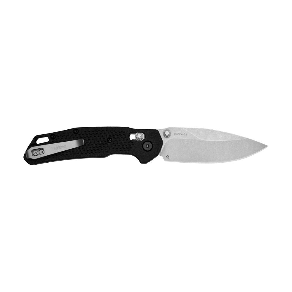 kershaw 2037 heist mid size 3.20" folding clip point plain stonewashed d2 steel blade, gray textured glass filled nylon handle, includes pocket clip Kershaw 2037 Heist Mid-Size 3.20" Folding Clip Point Plain Stonewashed D2 Steel Blade, Gray Sports South item 152765