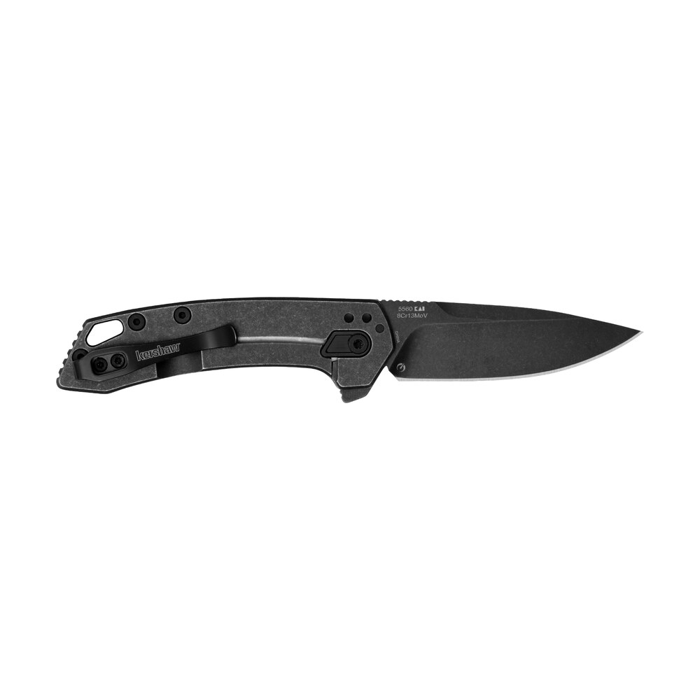 kershaw radar 2.90" folding drop point plain black oxide blackwash 8cr13mov ss blade & stainless steel handle includes pocket clip Kershaw Radar 2.90" Folding Drop Point Plain Black Oxide Blackwash 8Cr13MoV SS Blade & Sports South item 152770