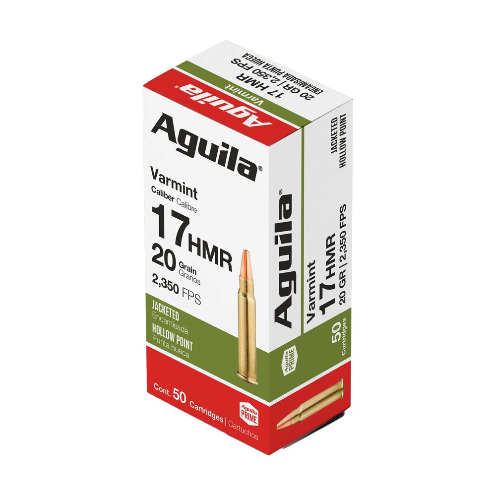 aguila 1b222347 varmint 17hmr 20gr jacketed hollow point 50 per box/20 case Aguila 1B222347 Varmint 17HMR 20gr Jacketed Hollow Point 50 Per Box/20 Case Sports South item 152870