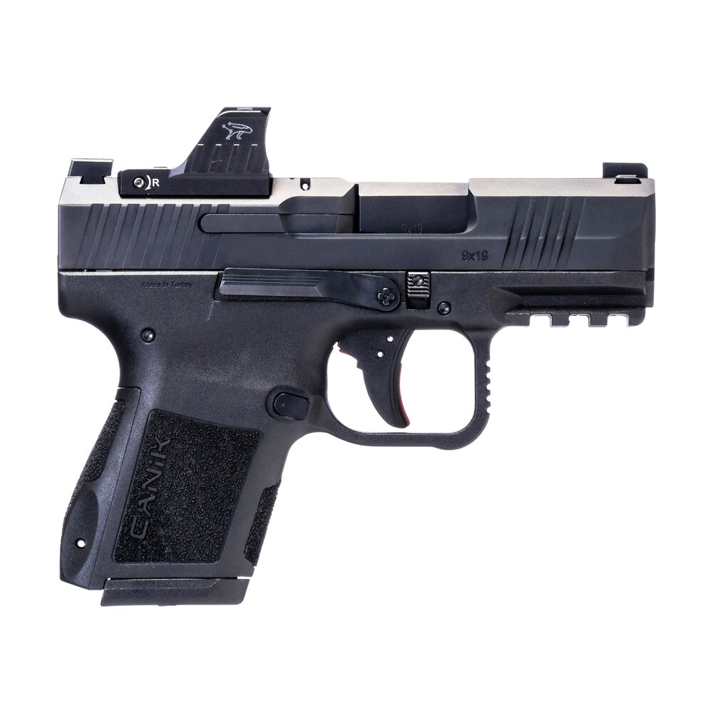 canik hg7620vn mete mc9 9mm luger 15+1, 3.18" black steel barrel, black tenifer cerakote optic ready/serrated steel slide, black polymer frame w/picatinny rail, mecanik m01 red dot Canik HG7620VN Mete MC9 9mm Luger 15+1, 3.18" Black Steel Sports South item 152966