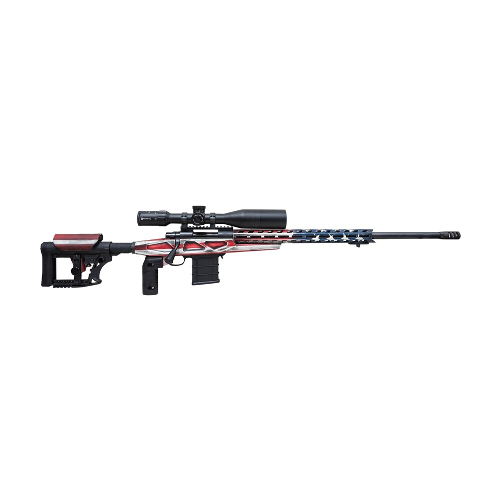 howa hcra72507uskmdt m1500 apc chassis 6.5 creedmoor 24" blued heavy barrel 10+1 (3 mags), american flag cerakote 6 position luth ar mba 4 w/aluminum chassis stock, includes bipod and grips Howa HCRA72507USKMDT M1500 APC Chassis 6.5 Creedmoor 24" Blued Heavy Barrel 10+1 (3 Mags), Sports South item 152979