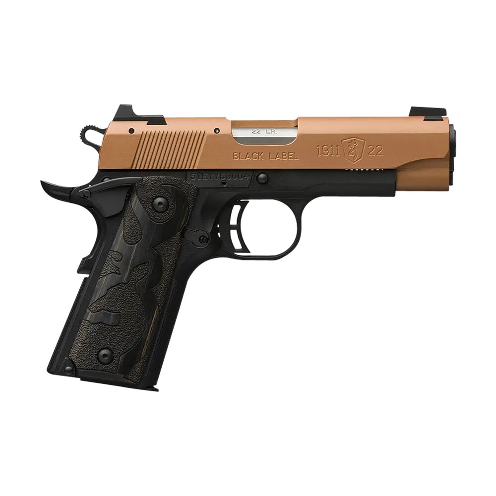 browning 051896490 1911 black label compact frame 22 lr 10+1, 3.63" matte stainless steel barrel, copper cerakote serrated slide, matte black polymer frame w/beavertail, black laminate wood grip Browning 051896490 1911 Black Label Compact Frame 22 LR 10+1, 3.63" Matte Stainless Steel Sports South item 153079