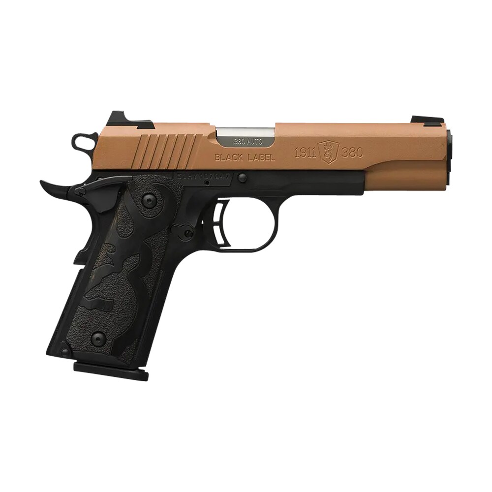browning 051987492 1911 black label full size frame 380 acp 8+1 4.25" matte stainless steel barrel, copper cerakote serrated stainless steel slide, matte black polymer frame, black polymer grip Browning 051987492 1911 Black Label Full Size Frame 380 ACP 8+1 4.25" Matte Stainless Steel Sports South item 153084