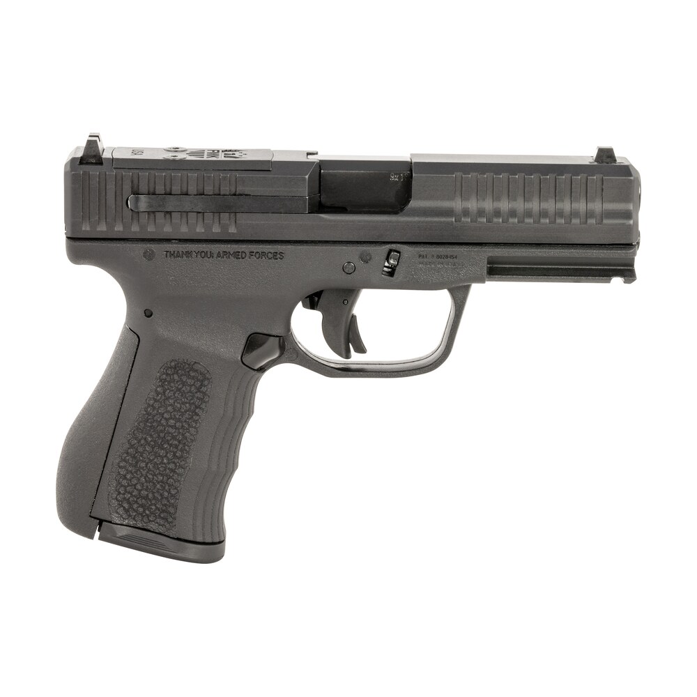 fmk fmkg49bss g3 9mm luger 14+1 4" stainless steel barrel, black optic cut/serrated carbon steel slide, black polymer frame w/picatinny rail, black backstrap grip FMK FMKG49BSS G3 9mm Luger 14+1 4" Stainless Steel Sports South item 153232