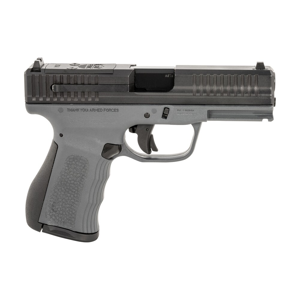fmk fmkg49dg g3 9mm luger 14+1 4" stainless steel barrel, black optic cut/serrated carbon steel slide, dark gray polymer frame w/picatinny rail, black backstrap grip FMK FMKG49DG G3 9mm Luger 14+1 4" Stainless Steel Sports South item 153234