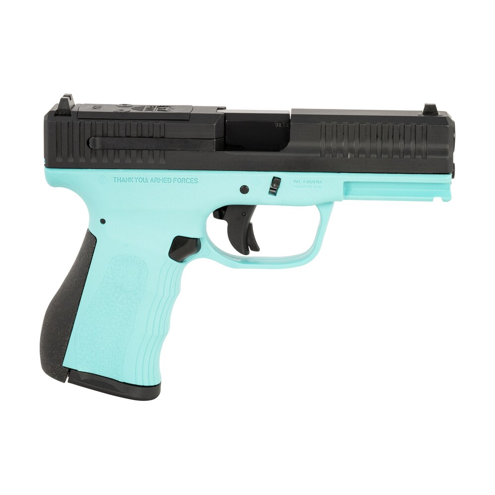 fmk fmkg49bj g3 9mm luger 14+1 4" stainless steel barrel, black optic cut/serrated carbon steel slide, blue jay polymer frame w/picatinny rail, black backstrap grip FMK FMKG49BJ G3 9mm Luger 14+1 4" Stainless Steel Sports South item 153239