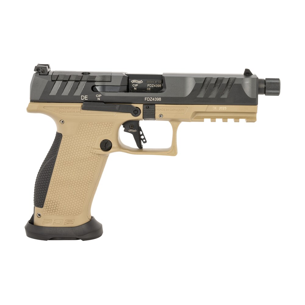 walther arms 2876582 pdp pro sd 9mm luger 18+1 5.10" threaded barrel, black optic cut/serrated slide, fde polymer frame with pic. rail, performance duty grip, flared magwell Walther Arms 2876582 PDP Pro SD 9mm Luger 18+1 5.10" Threaded Sports South item 153376