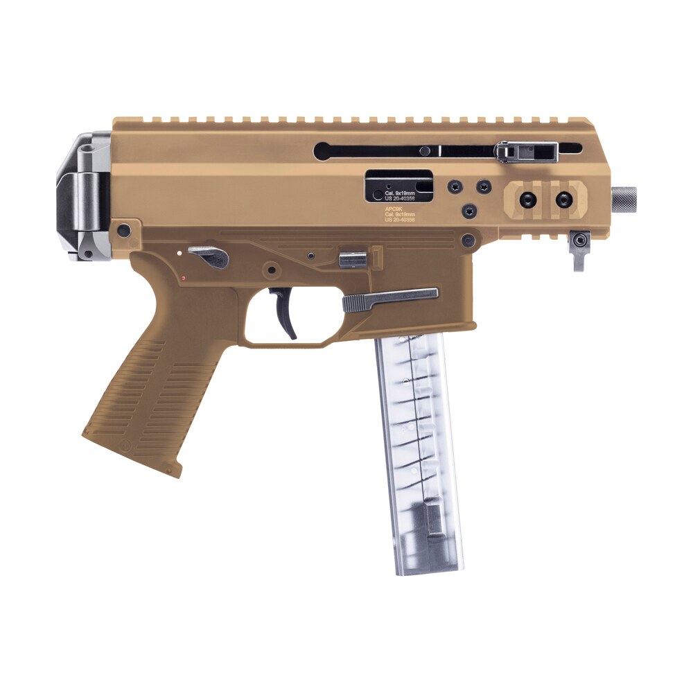 b&t firearms bt36045ct apc 9k pro 9mm luger 30+1 4.30" black threaded barrel, coyote tan aluminum/polymer frame, picatinny rail, coyote tan polymer grip, m lok slots, ambidextrous B&T Firearms BT36045CT APC 9K Pro 9mm Luger 30+1 4.30" Black Threaded Sports South item 153825