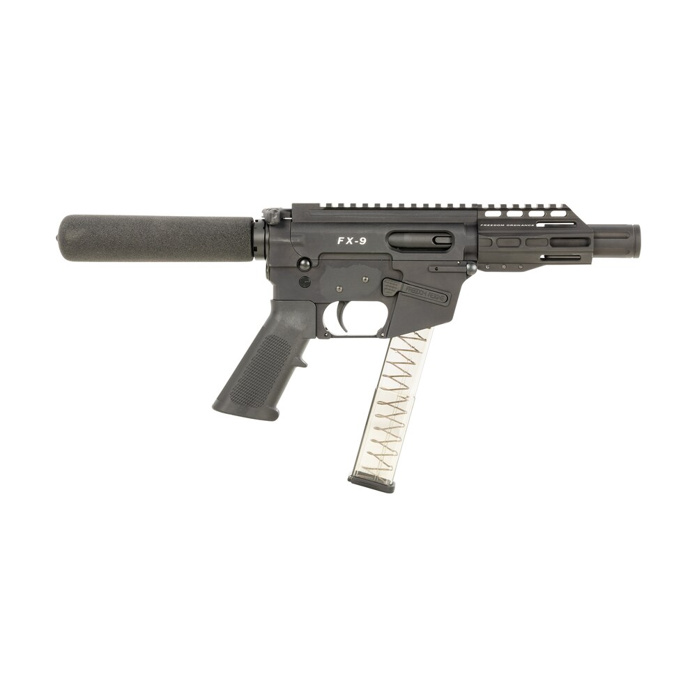 freedom ordnance fx9p4t fx 9 9mm luger 32+1 4", black, m lok handguard, padded buffer tube, a2 grip, 3" faux suppressor, includes sling FREEDOM ORDNANCE FX9P4T FX-9 9mm Luger 32+1 4", Black, M-LOK Handguard, Padded Buffer Tube, A2 Sports South item 154112