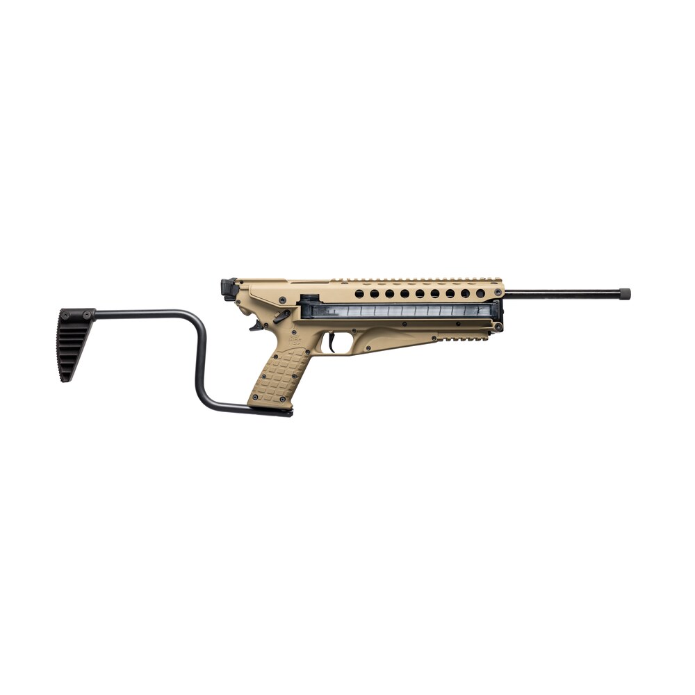 kel tec r50tan r50 5.7x28mm 50+1 16.10" threaded barrel, tan receiver & polymer grip, side folding stock, adjustable sights, qd sling mount Kel-Tec R50TAN R50 5.7x28mm 50+1 16.10" Threaded Sports South item 154363