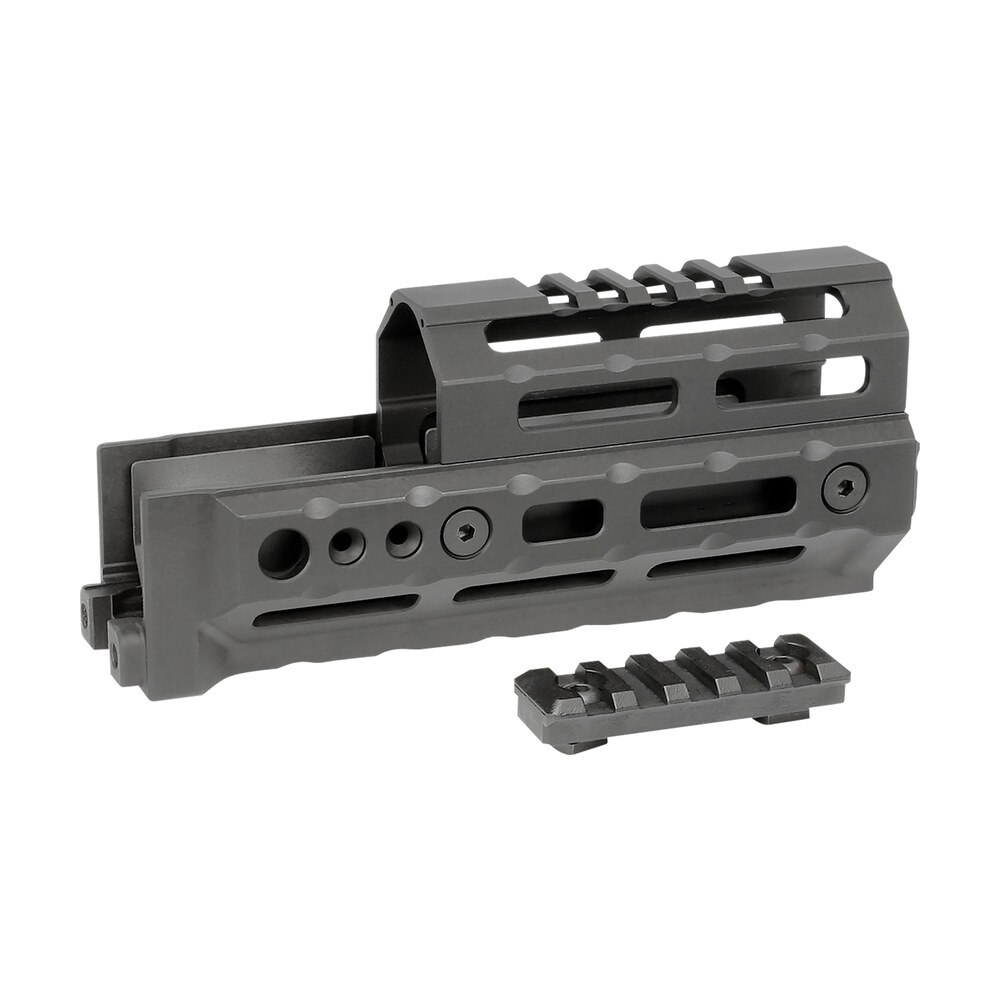 midwest industries miakalpha6 alpha drop in aluminum black hardcoat anodized 5 slot picatinny rail ak platform 6" long compatible w/m lok Midwest Industries MIAKALPHA6 Alpha Drop-in Aluminum Black Hardcoat Anodized 5 Slot Picatinny Sports South item 154436
