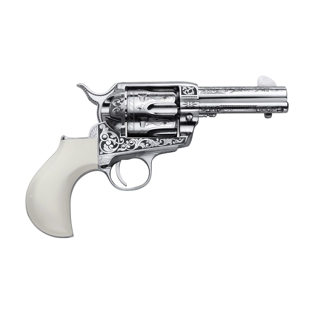 cimarron pp346huckeng huckleberry 45 colt (lc) 6 shot, 3.50" nickel engraved barrel, cylinder & frame, poly ivory w/"huckleberry" engraved on the backstrap grip Cimarron PP346HUCKENG Huckleberry 45 Colt (LC) 6 Shot, 3.50" Nickel Engraved Sports South item 154528