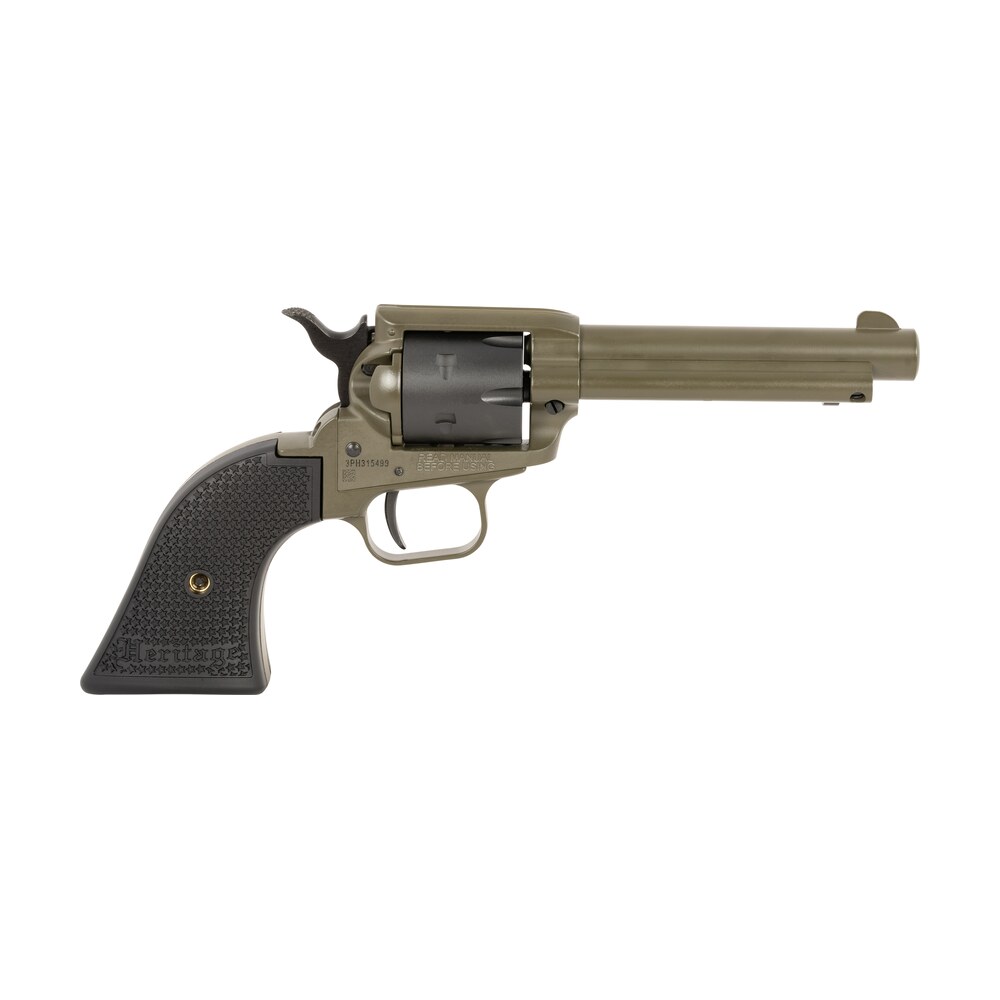 heritage mfg rr22t4 rough rider 22 lr 6 shot 4.75" od green cerakote barrel, od green cerakote w/black accents frame, black cerakote cylinder, black star polymer grips Heritage Mfg RR22T4 Rough Rider 22 LR 6 Shot 4.75" OD Green Cerakote Sports South item 155210
